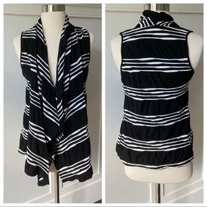 Cache Black and White Striped Contrast Vest